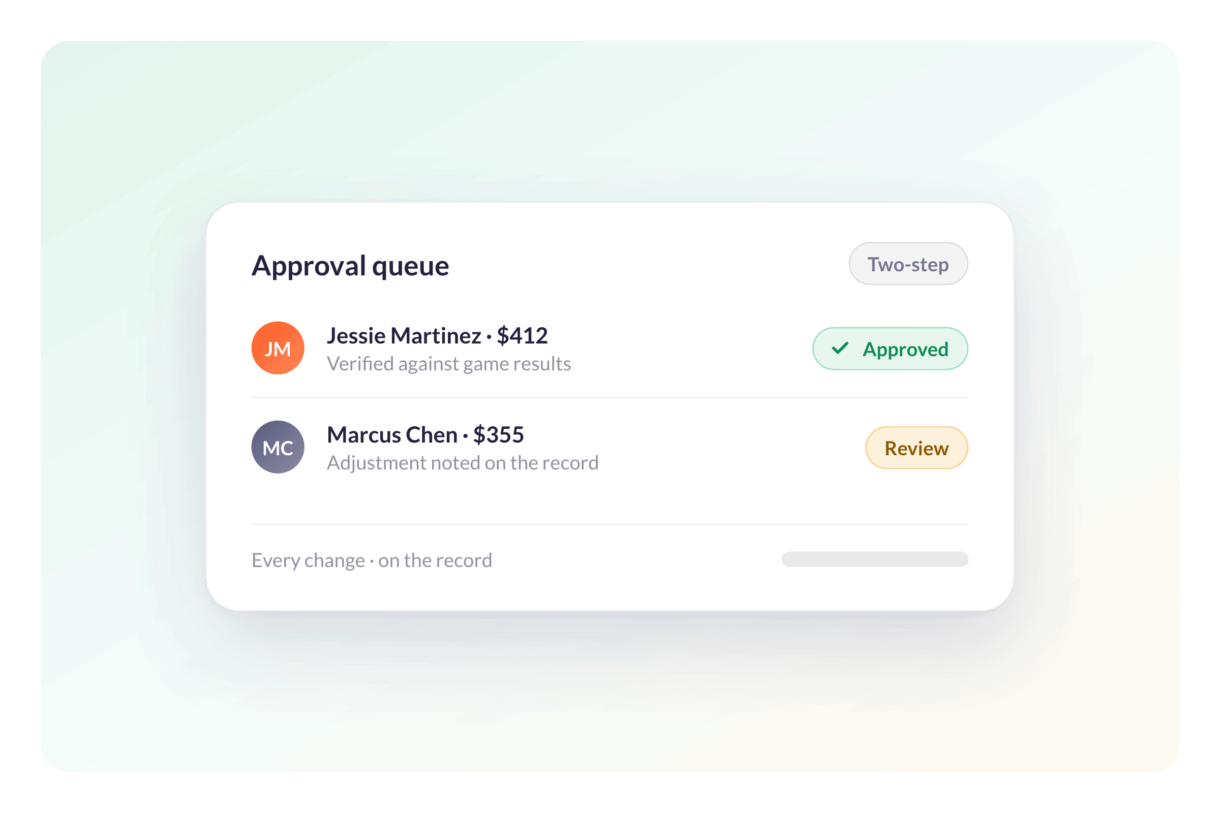 Approve Payouts in Two Steps, Each Change Timestamped